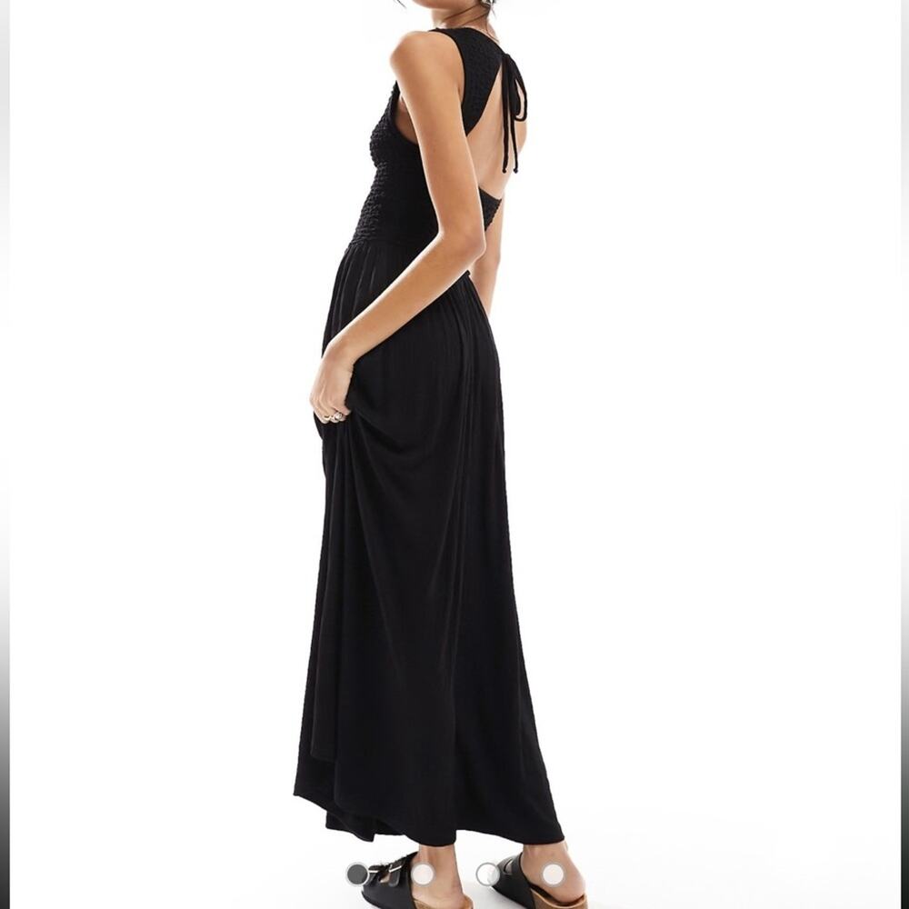 ASOS Black Shirred Bodice Open Back Maxi Dress